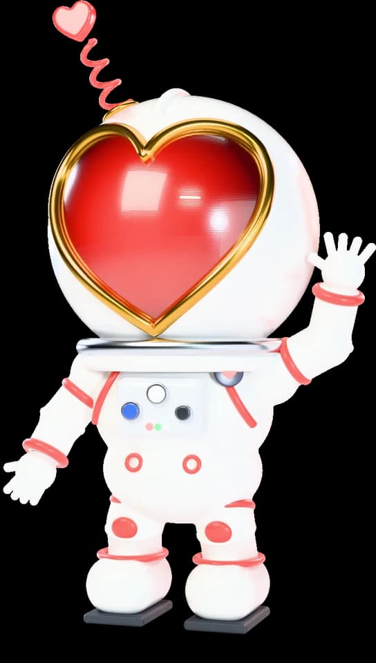 Love, the TRINITY mascot with a heart visor, waving